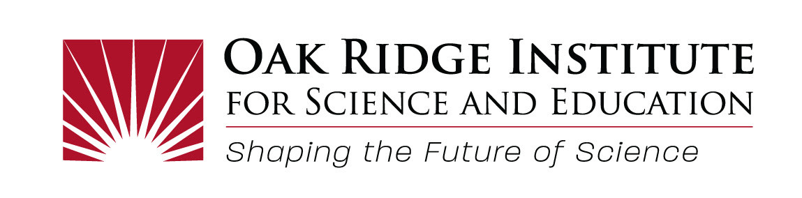 The logo of Oak Ridge Institute: A sun rising, the sun is white on a maroon.