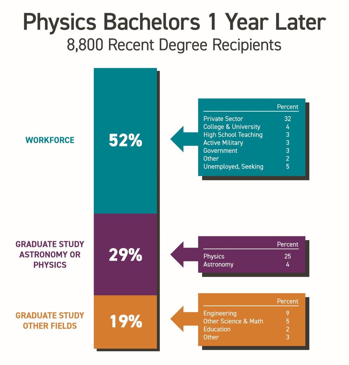 Physics bachelors one year later